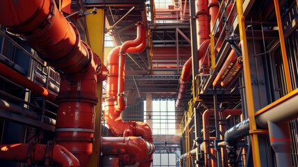 Industrial Factory equipment pipe and cables installation. AI generated image - obrazy, fototapety, plakaty