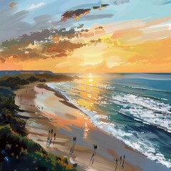 beach scenary . on afternoon . oil painted style