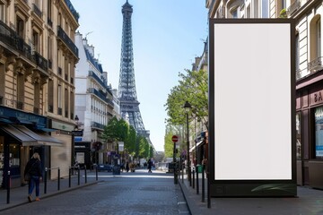 Empty Vertical space advertisement billboard for Olympic Games in Paris on summer, Mockup billboard - obrazy, fototapety, plakaty