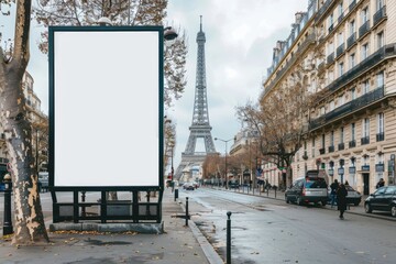 Empty Vertical space advertisement billboard for Olympic Games in Paris on summer, Mockup billboard