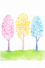 spring trees watercolor, blooming spring trees watercolor
