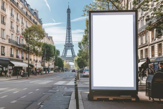Empty Vertical space advertisement billboard for Olympic Games in Paris on summer, Mockup billboard