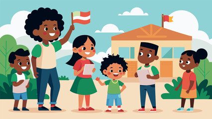 A group of children visiting a local community center to participate in workshops and activities centered around Juneteenth and African American. Vector illustration