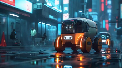  futuristic city . there a robot human . they live together