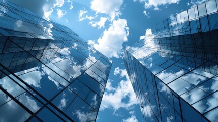 Exotic glass buildings with cloudy blue sky background.AI generated image