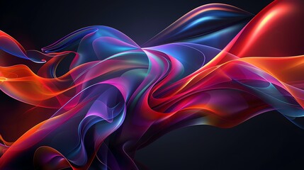 Swirling 3D abstract shapes, neon colors, dark background, wideangle