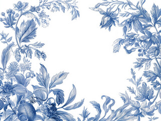 Elegant blue floral patterns on white background