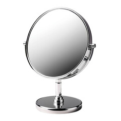  Silver metal stand magnify mirror for beauty salon on Isolated transparent background png. generated with AI