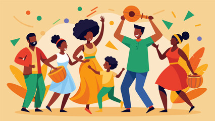 The lively sounds of drums and rhythmic chanting filled the air as families joyfully danced together celebrating the rich cultural heritage of. Vector illustration