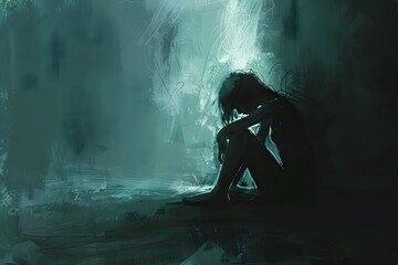 Obraz premium Depression, stress, guilt, darkness, feelings of loneliness. It's a concept that Transmitted with AI.
