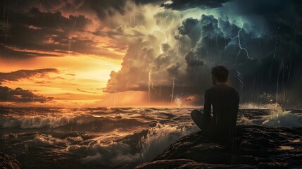 Obraz premium Depression, stress, guilt, darkness, feelings of loneliness. It's a concept that Transmitted with AI.