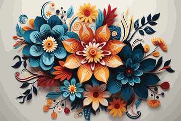 2d vector illustration colorful traditional ornament floral design - obrazy, fototapety, plakaty
