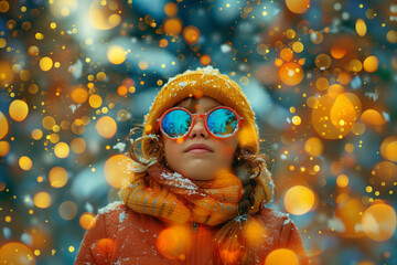 Jeune fille avec bonnet et lunettes miroirs