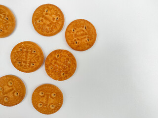 Round coconut biscuits isolated on white background