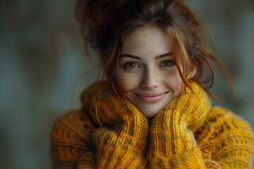 Jeune fille souriante avec pull jaune