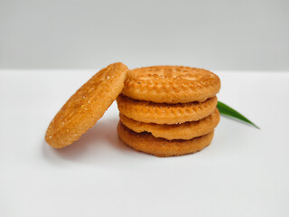 Round coconut biscuits isolated on white background