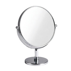  Silver metal stand magnify mirror for beauty salon on Isolated transparent background png. generated with AI