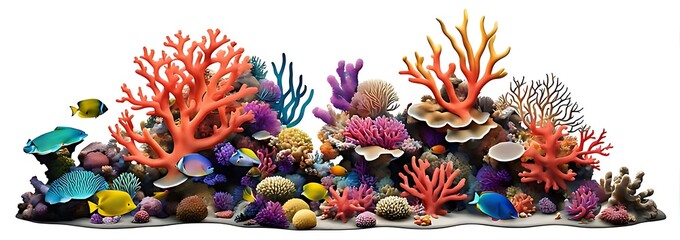  Colorful coral reef, isolated on white background, cut out 