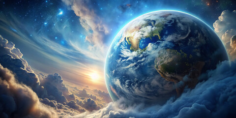 planet earth globe clouds and space background.