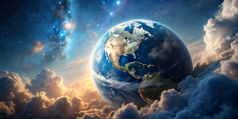 planet earth globe clouds and space background.