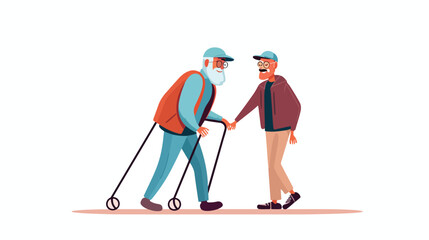 Person helping old aged man go with walking frame a