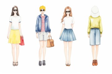 Obraz premium Backtoschool outfits watercolor, stylish backtoschool outfits watercolor