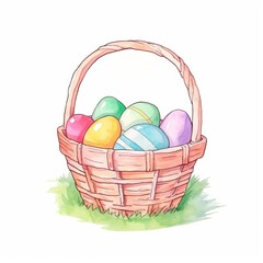 Easter basket watercolor, filled Easter basket watercolor