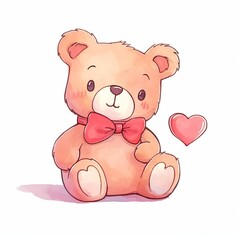 Obraz premium Valentine teddy bear watercolor, cuddly Valentine teddy bear watercolor