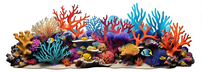  Colorful coral reef, isolated on white background, cut out 