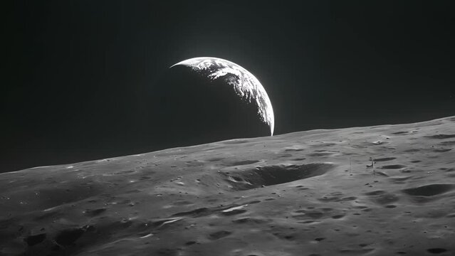 A black and white photo of a planet with a moon in the foreground
