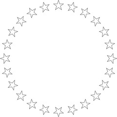 Stars of various sizes arranged in circle. Design element - Star circle vector. Black star shape. Vector illustration