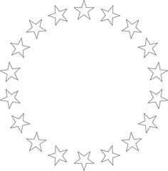 Stars of various sizes arranged in circle. Design element - Star circle vector. Black star shape. Vector illustration