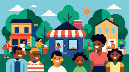 A neighborhood block party features a showcase of local African Americanowned businesses highlighting their success and impact on the community.. Vector illustration