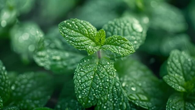 Fresh peppermint leaves in a closeup shot used for essential oils. Concept Peppermint Leaves, Close-up Shot, Essential Oils, Herbal Medicine, Aromatherapy