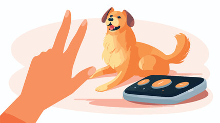 Pets paw pushing pressing communication button. Tra