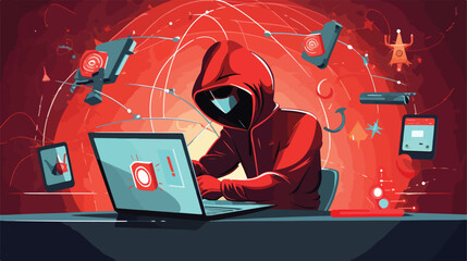 Phishing hacker attack vector illustration. Hacker - obrazy, fototapety, plakaty