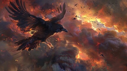 Raven's Flight Through Inferno: Mystique Meets Fire.