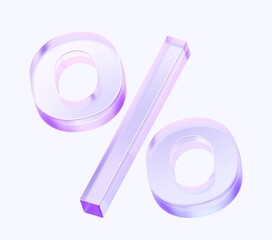 percent icon with colorful gradient. 3d rendering illustration for graphic design, ui ux design, presentation or background. shape with glass effect	