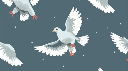 Pigeons flat vector seamless pattern. Cartoon grey