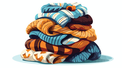 Pile of folded clothes flat vector illustration. Kn