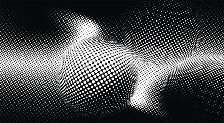 A halftone dots and circles in monochrome Vector Illustration Depicting Celestial Bodies Drifting in Space