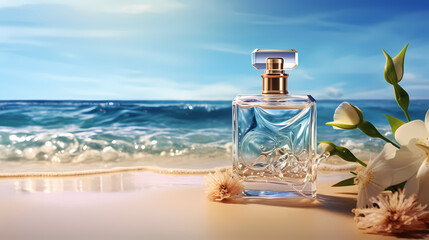 bottle of perfume on the beach