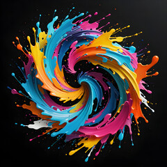 Vibrant Abstract Ink Swirls on Black Background - obrazy, fototapety, plakaty
