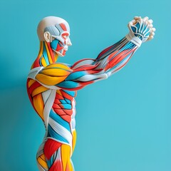 Anatomical Fitness Model Showcasing Musculature and Health Education description This digital depicts an abstract colorful figure representing the