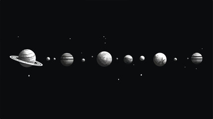 Planets lined up in row. Solar system drawn in mono - obrazy, fototapety, plakaty