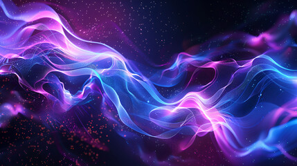 Futuristic technology wave background with glowing lines and bokeh ,A dynamic, dark backdrop illuminated by vibrant neon streaks ,Abstract background with glowing particles
