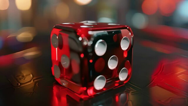 A red and black cube with white dots on it