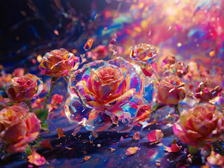 abstract glitter roses glass neon,AI generated