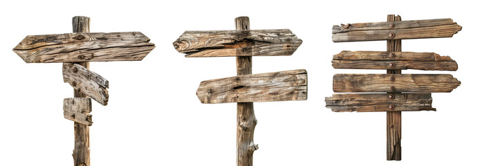 Set of wooden arrow signs.empty signpost isolated.
