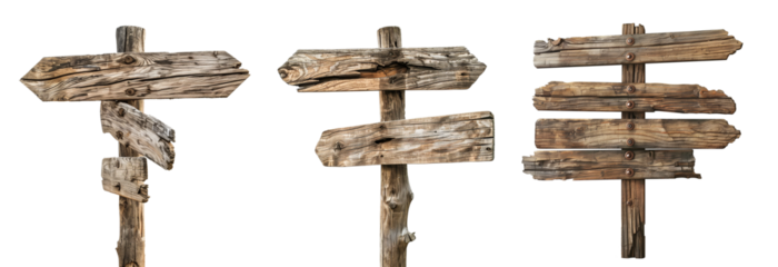 Set of wooden arrow signs.empty signpost isolated.